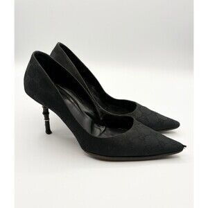 Gucci by Tom Ford Black Canvas Pointed Toe Heels w/ Bamboo Heels Sz EU 38.5 8.5